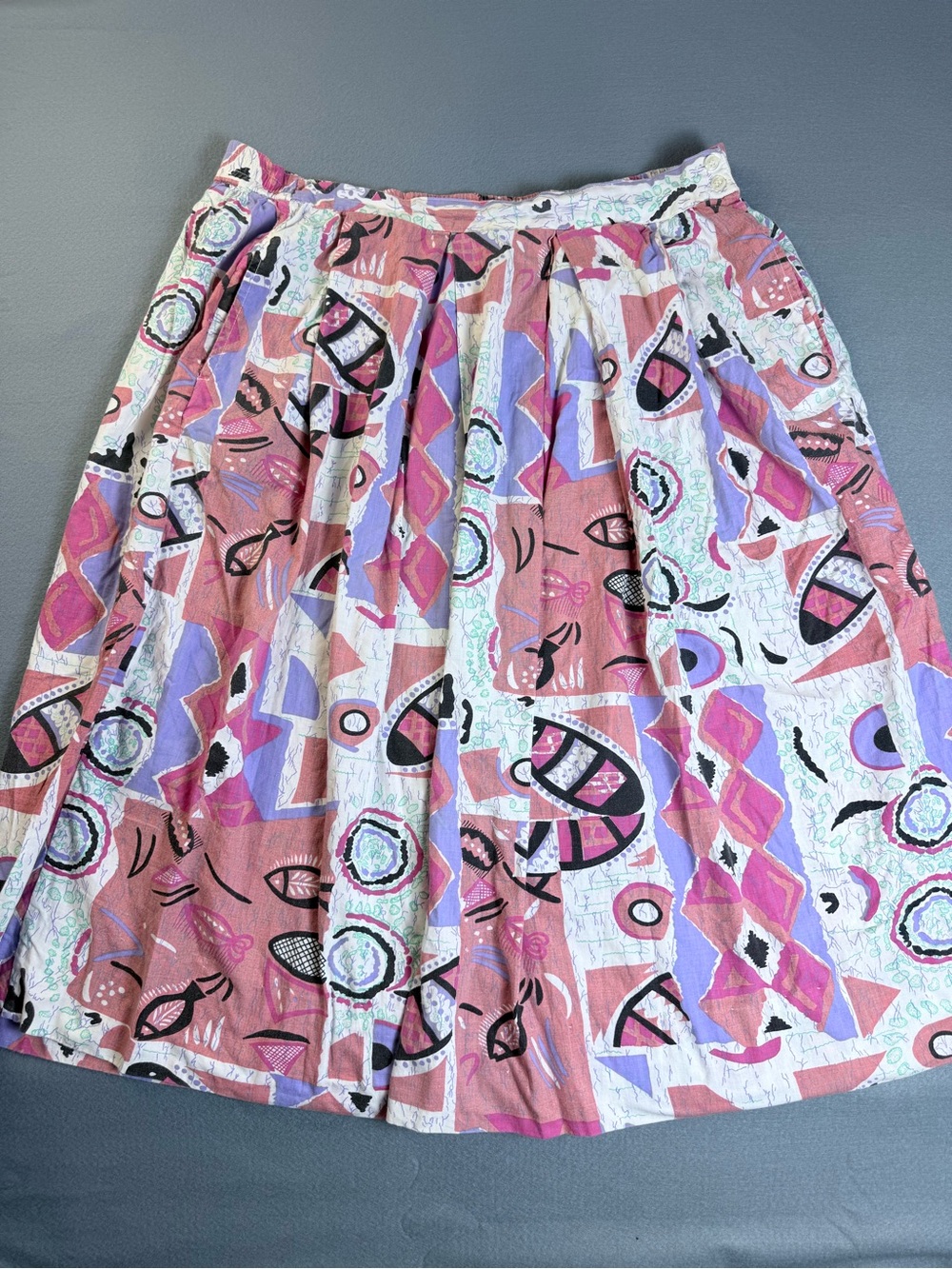 Vintage 80s Abstract Cotton Pleated Midi Skirt Size L